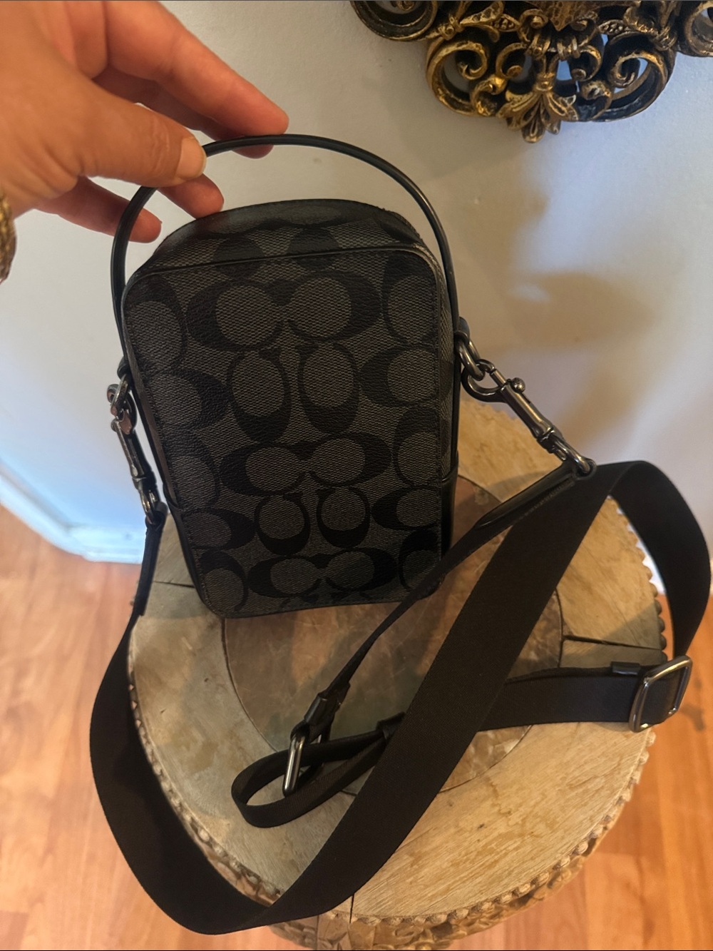 🖤♠️Coach Aden Crossbody Black Signature Canvas Leather Bag Excellent🖤♠️